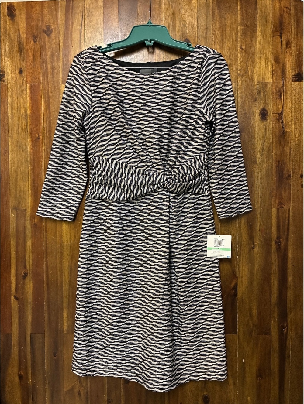 Muse Black Ivory Textured Wave Knit Dress Size 8 NWT Mod Retro Cocktail Work